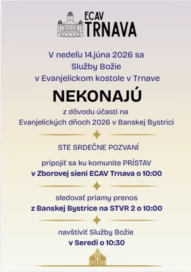 Služby Božie nebudú, ideme na Evanjelické dni