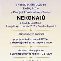 Služby Božie nebudú, ideme na Evanjelické dni